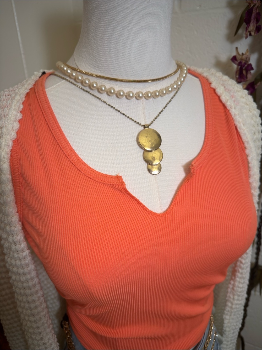 Orange Ribbed Notch-Neck Tank Top - Picture 2 of 2